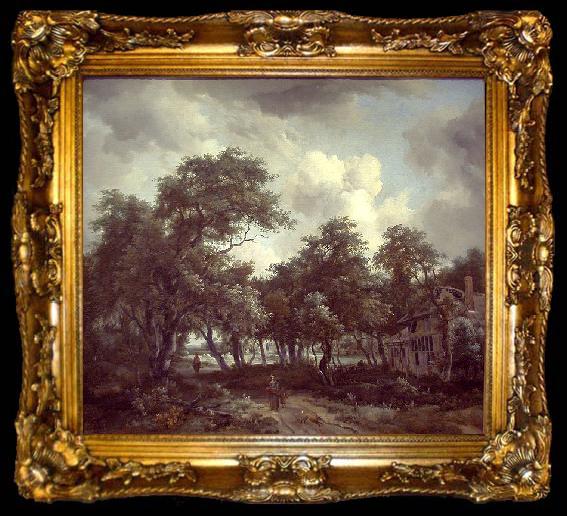 framed  Meindert Hobbema Hut among Trees, ta009-2